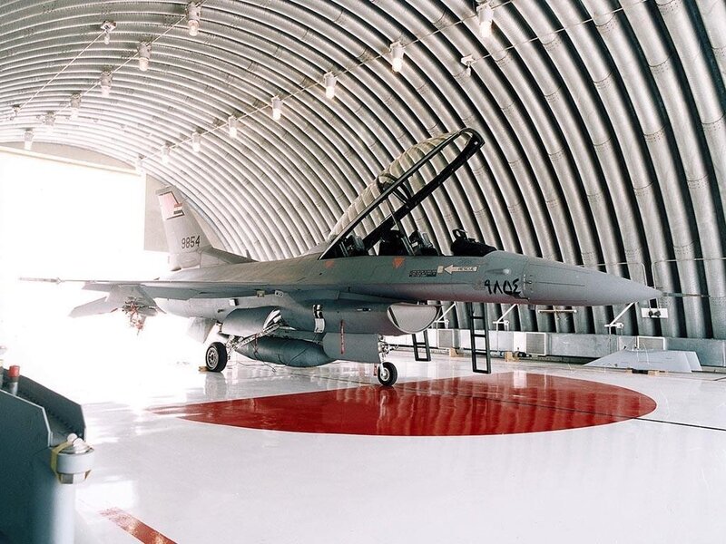 F-16 Fighter Jet — Gray, Neutral, Photograph, Hangar