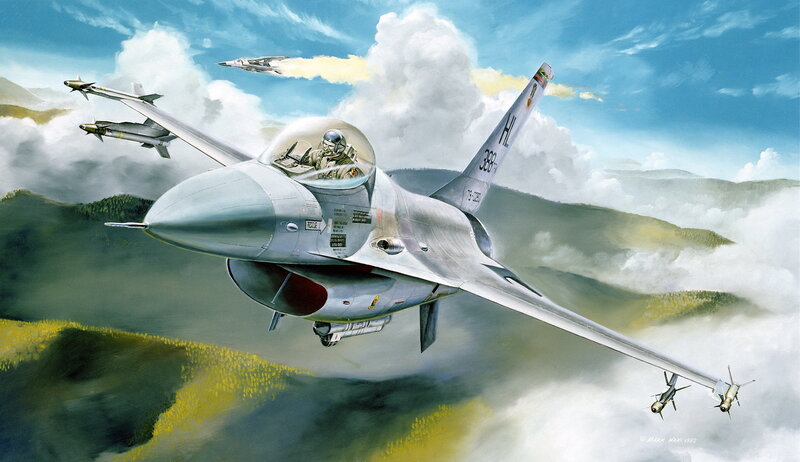 F-16 Fighter Jet in Flight — Gray