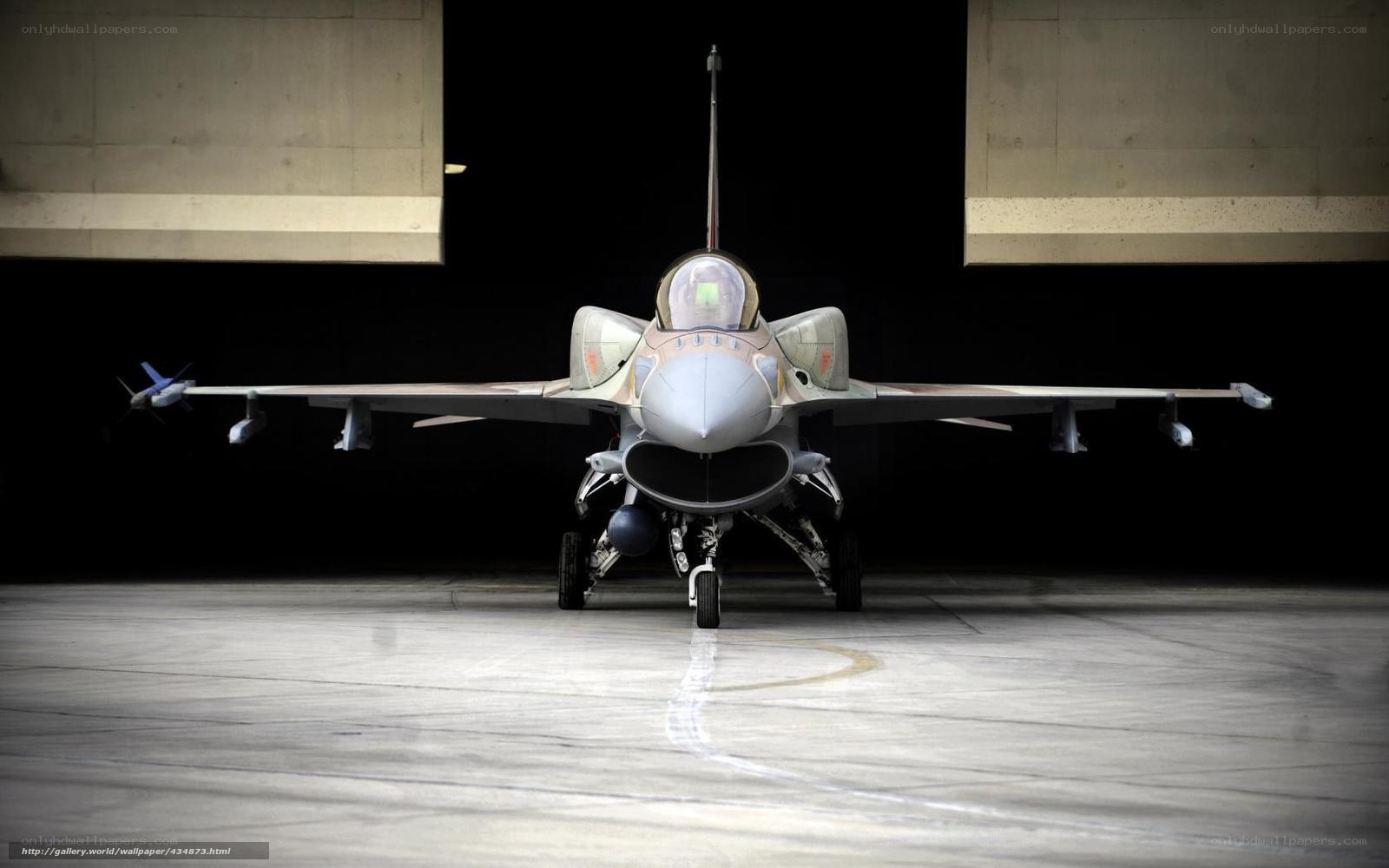 F-16 fighter jet in hangar