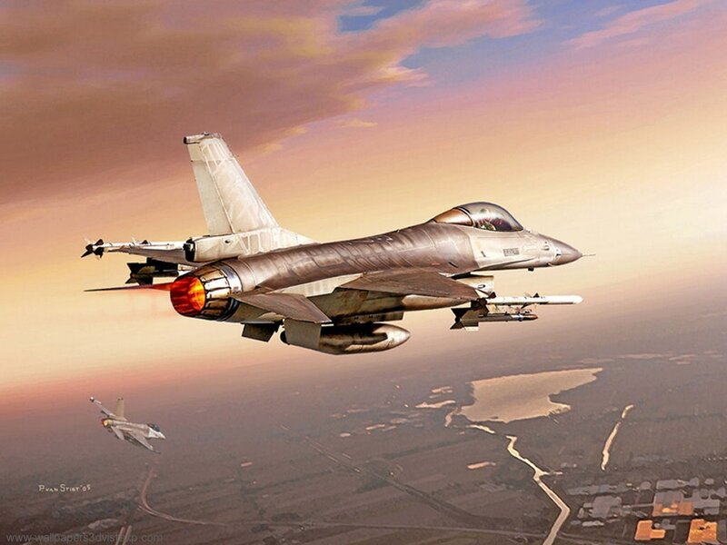 F-16 Fighter Jet — Orange, Dramatic, Sunset, Digital Art