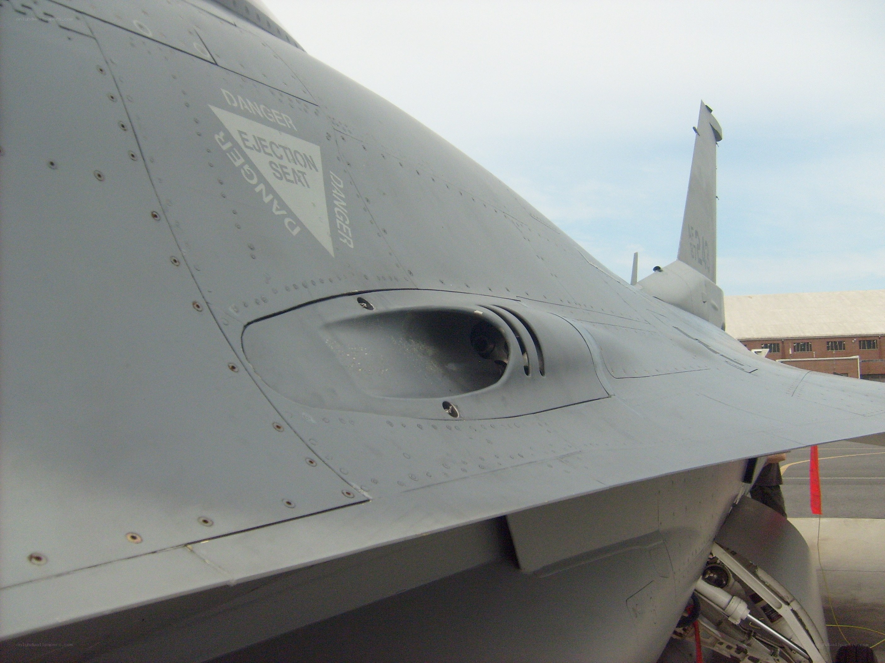 F-16 fighter jet rear view