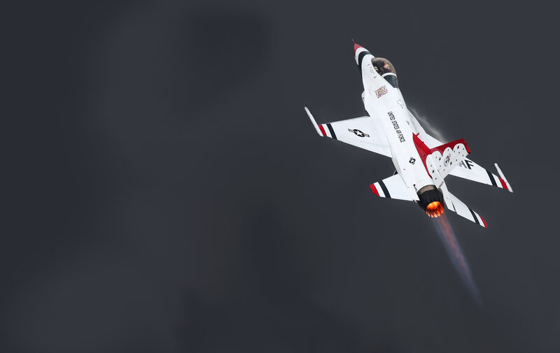 F-16 Fighter Jet — White, Dramatic, Photograph, Jet Engine
