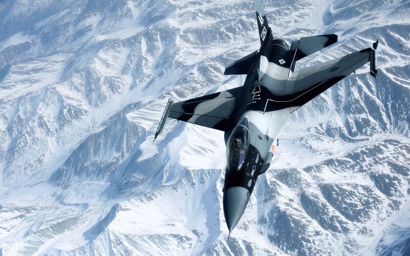 F-16 Fighter Jet — White, Dramatic