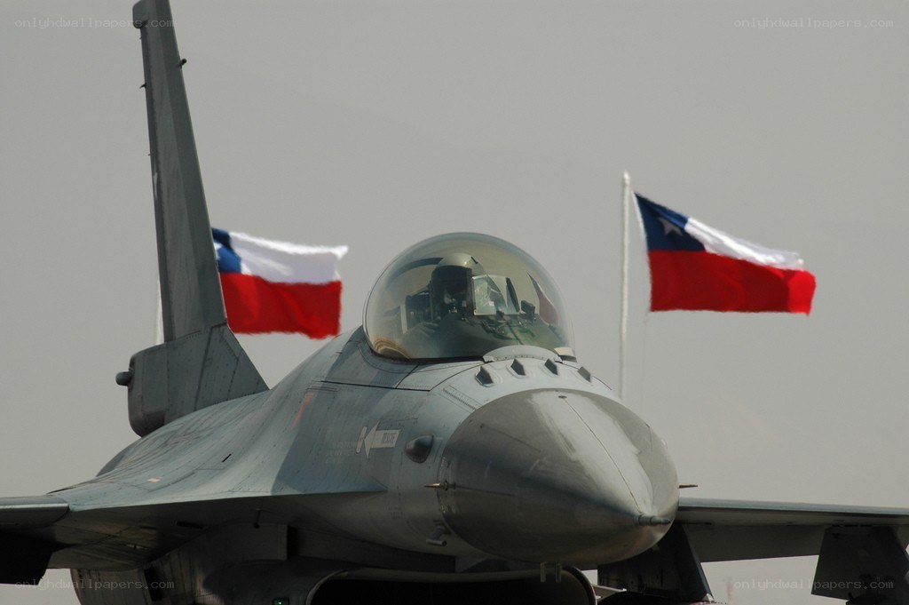 F-16 fighter jet with Chilean flags