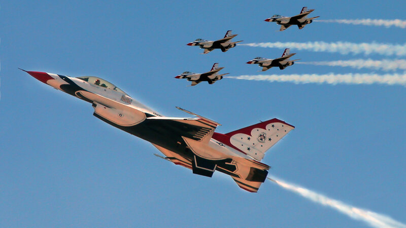 F-16 Fighter Jets — Blue, Dynamic, Afternoon