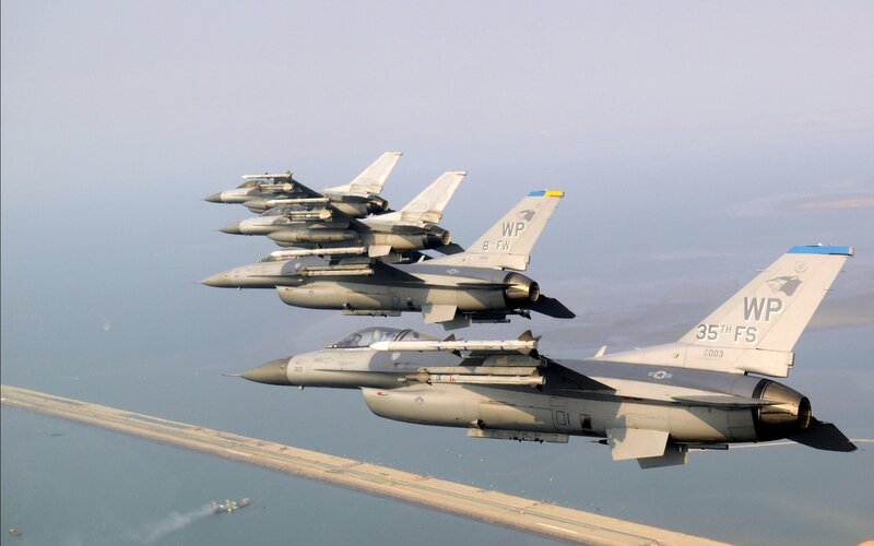 F-16 Fighter Jets — Gray, Aerial