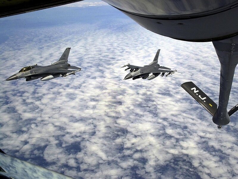 F-16 Fighter Jets — Gray, Dramatic, Afternoon, Photograph, Aircraft, Clouds, Sky