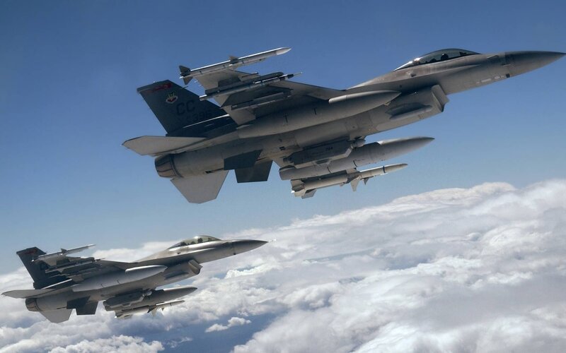 F-16 Fighter Jets — Gray, Dramatic, Afternoon