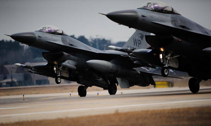 F-16 Fighter Jets — Gray, Dramatic, Morning
