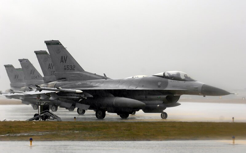 F-16 Fighter Jets — Gray, Overcast