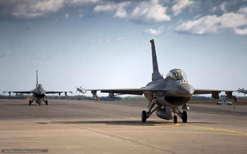 F-16 Fighter Jets on Runway — Gray, Dramatic, Afternoon