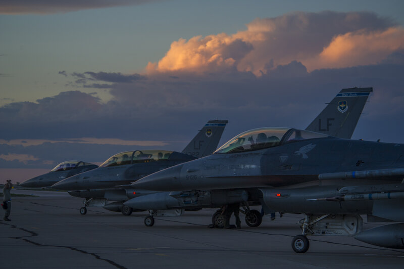 F-16 Fighter Jets on Tarmac — Gray, Dramatic