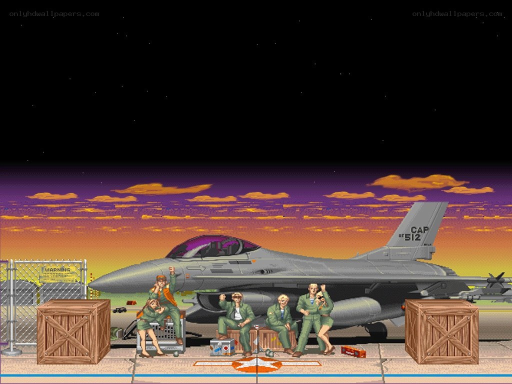 F-16 jet with crew at sunset