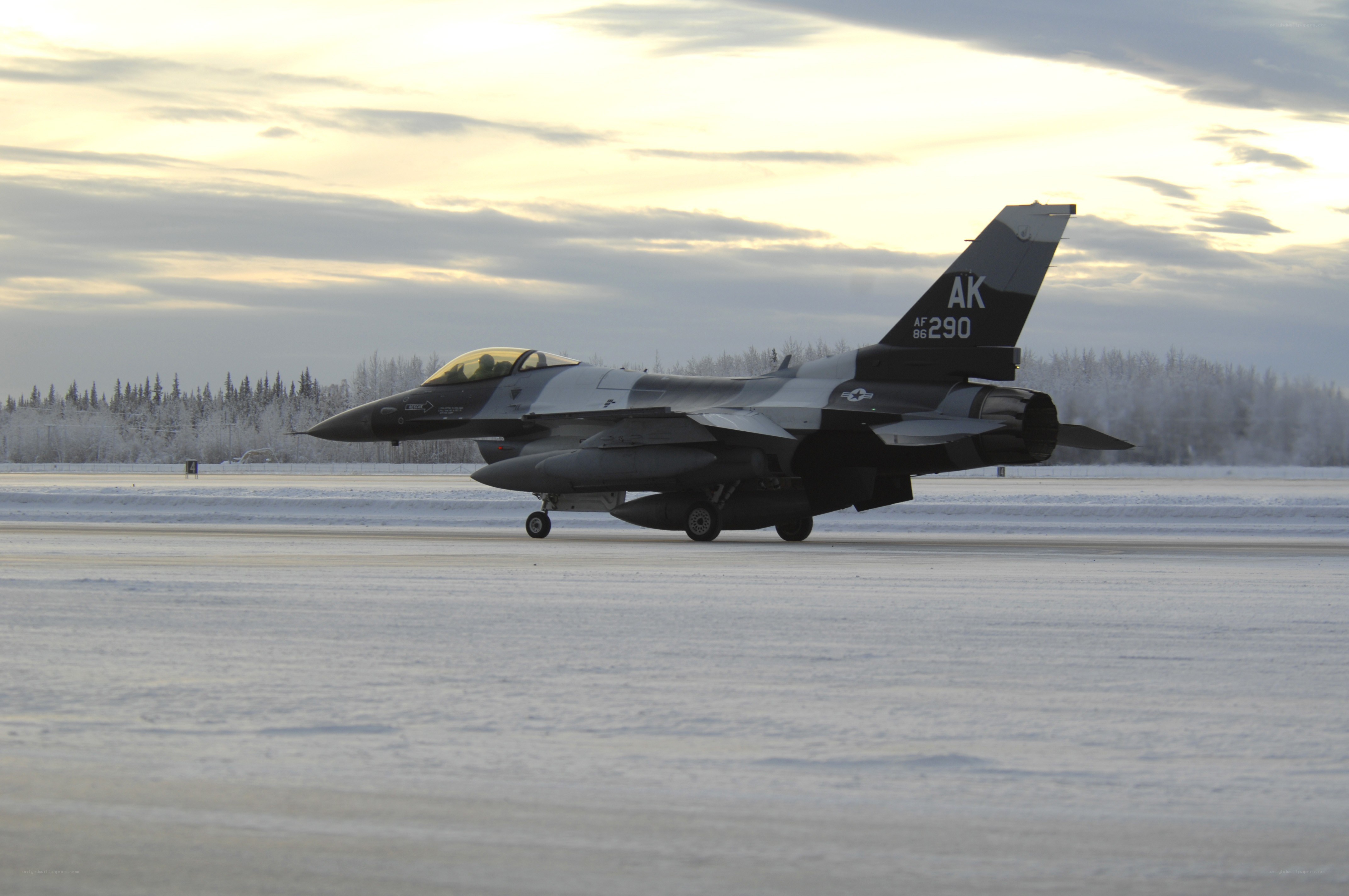 F-16 on snowy runway