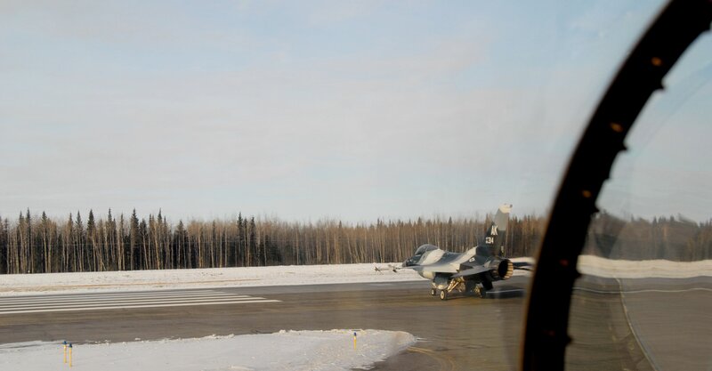 F-16 on snowy runway