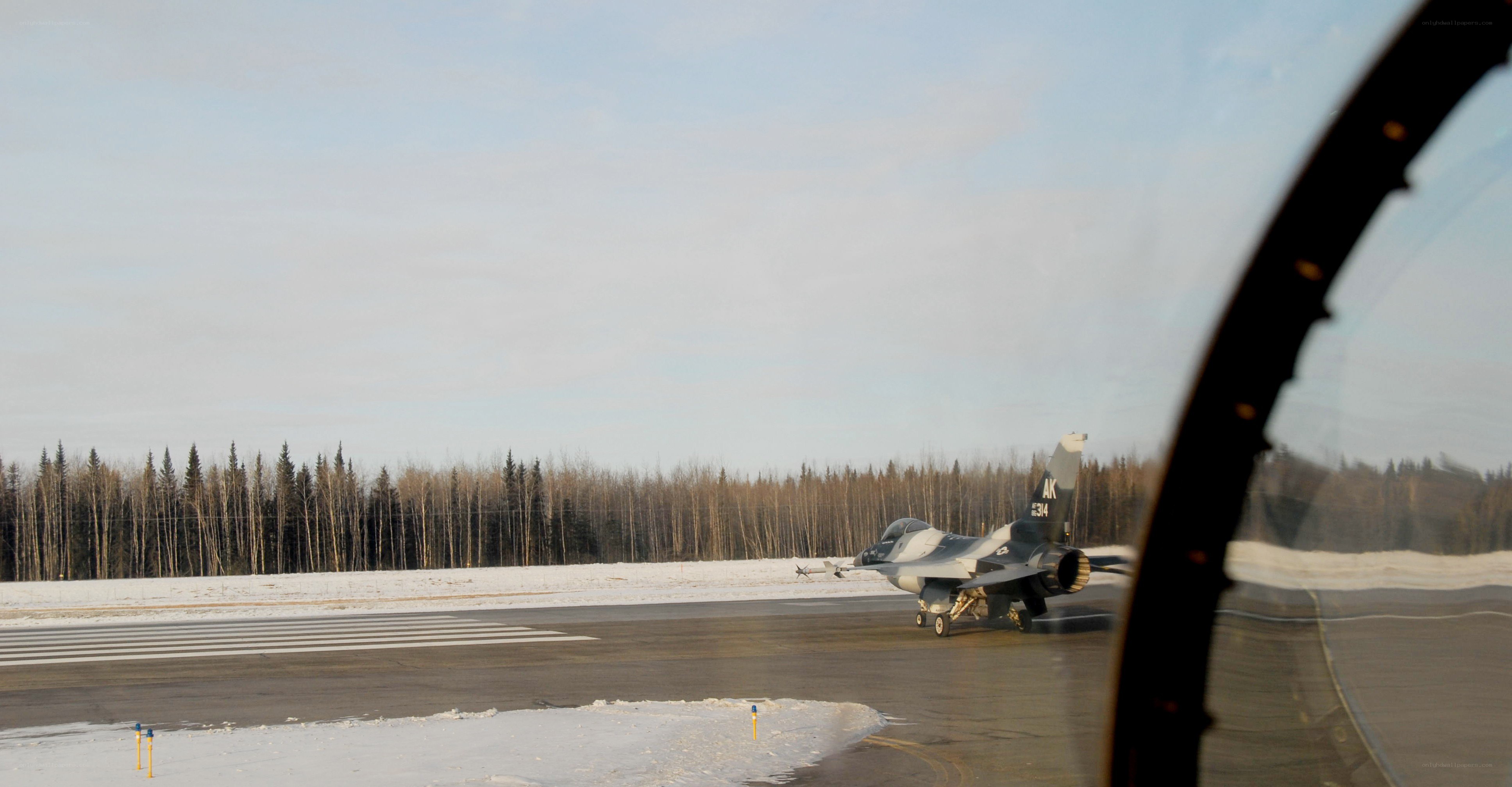 F-16 on snowy runway