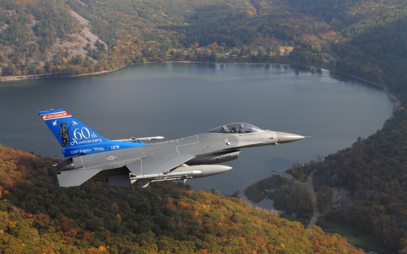 F-16 over a lake