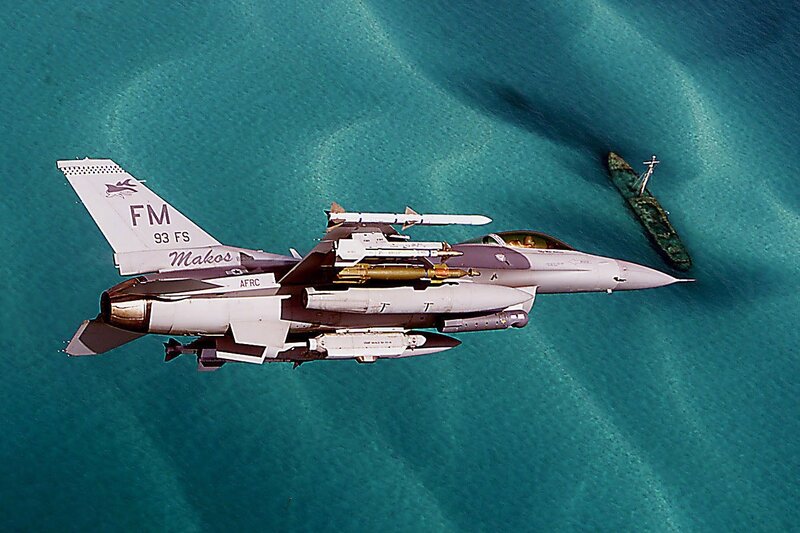 F-16 over shipwreck