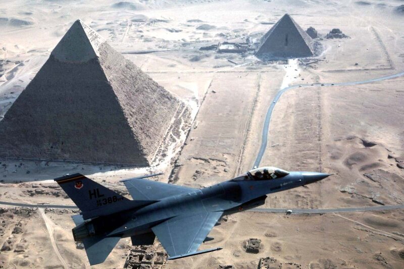 F-16 over the pyramids
