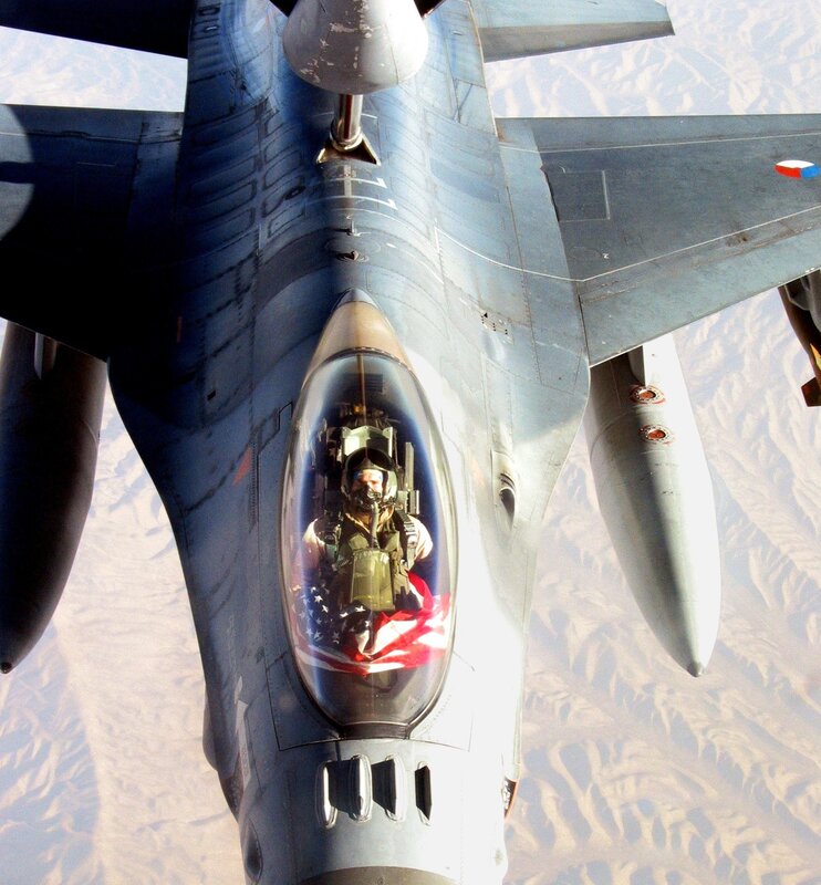 F-16 pilot in cockpit
