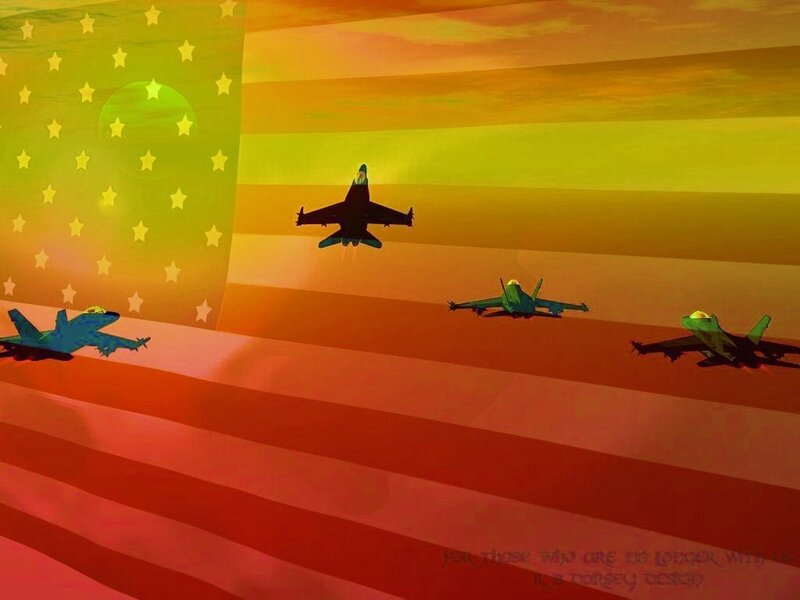 F-16s flying over American flag