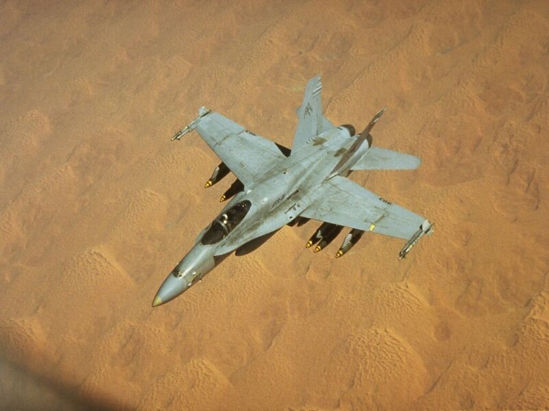 F-18 Hornet in desert flight