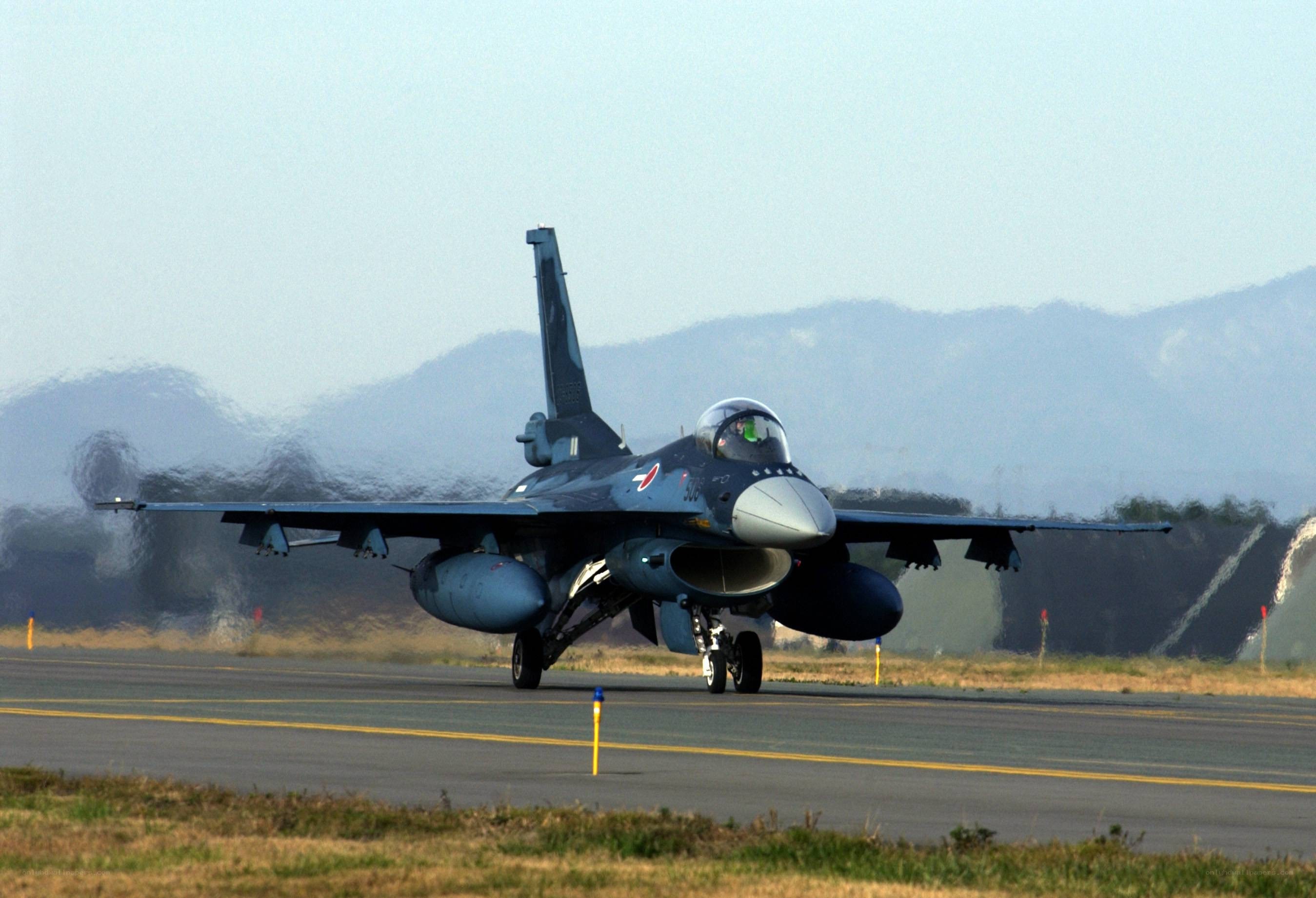 F-2 fighter jet on runway