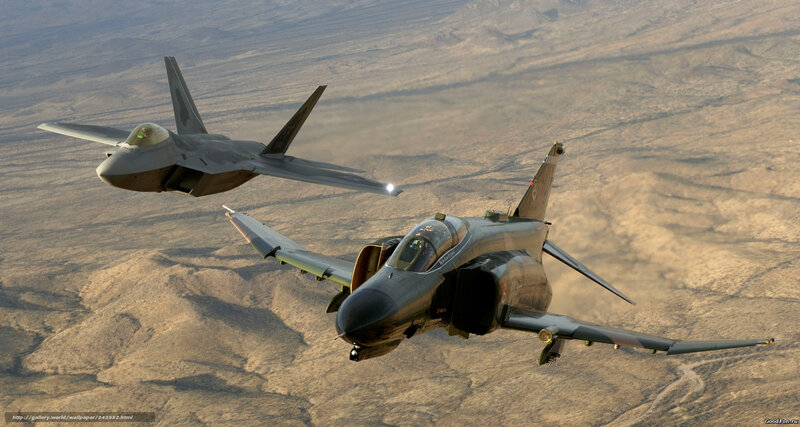 F-22 and F-4 in flight
