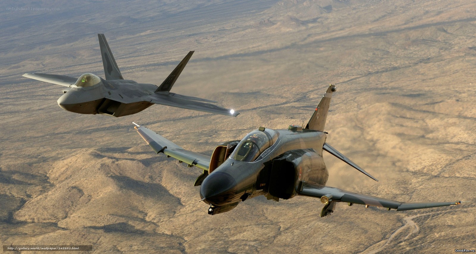 F-22 and F-4 in flight