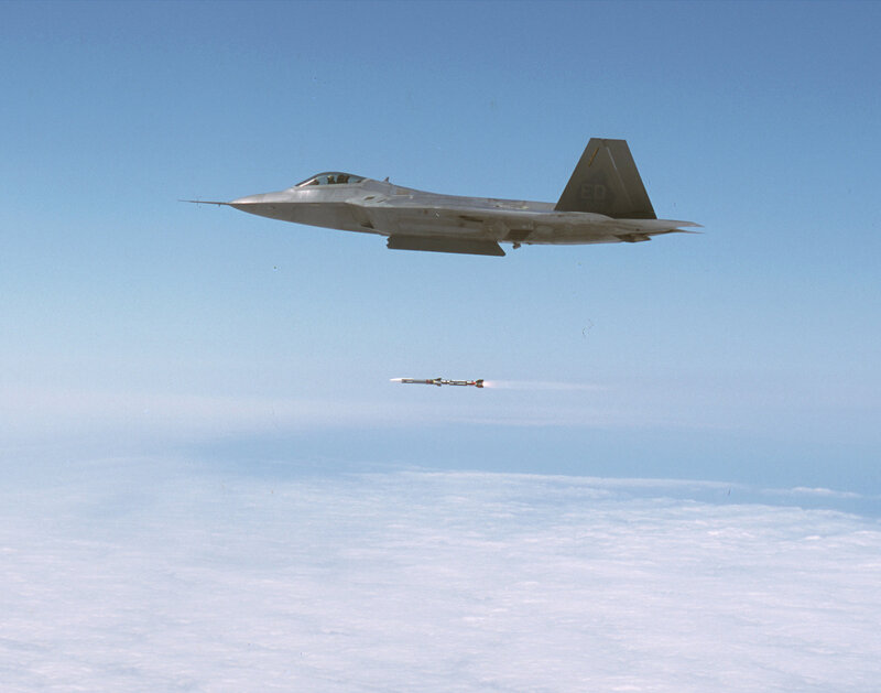 F-22 Raptor Fighter Jet — Blue, Clear, Morning