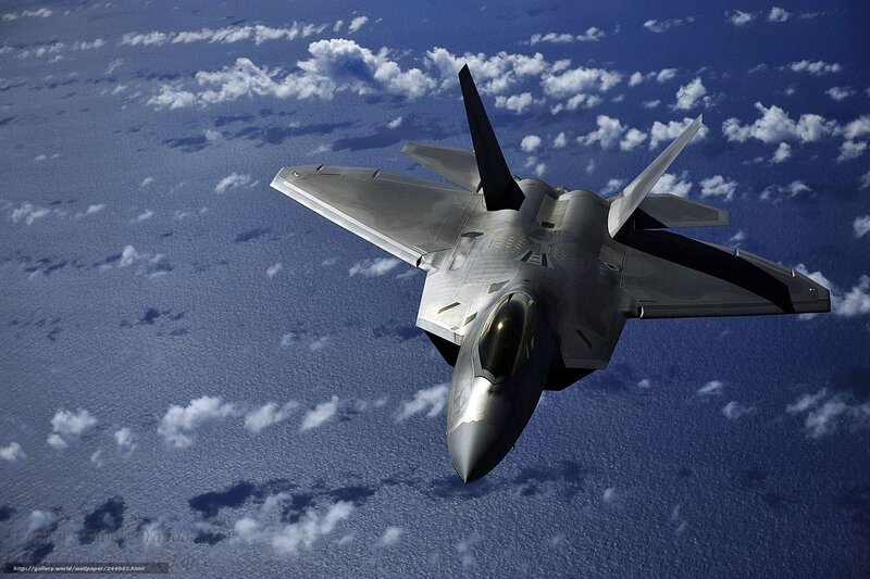 F-22 Raptor Fighter Jet — Blue, Dramatic, Afternoon, Photograph, Clouds