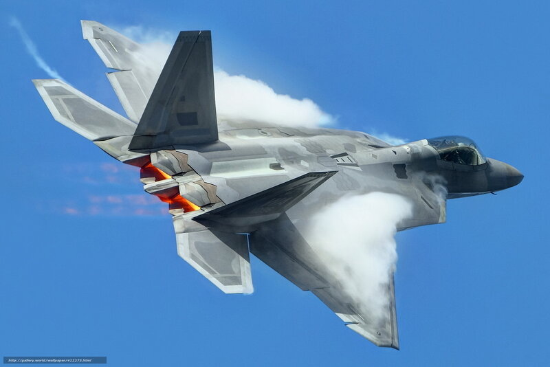 F-22 Raptor Fighter Jet — Blue, Dramatic, Afternoon, Photograph, Smoke