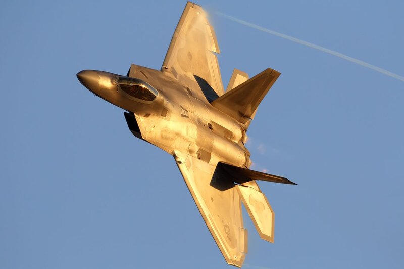 F-22 Raptor Fighter Jet — Blue, Dramatic