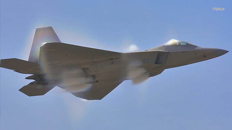 F-22 Raptor Fighter Jet — Blue, Dynamic, Afternoon, Photograph, Aircraft