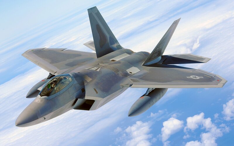 F-22 Raptor Fighter Jet — Blue, Dynamic, Afternoon, Photograph, Pilot, Clouds, Sky