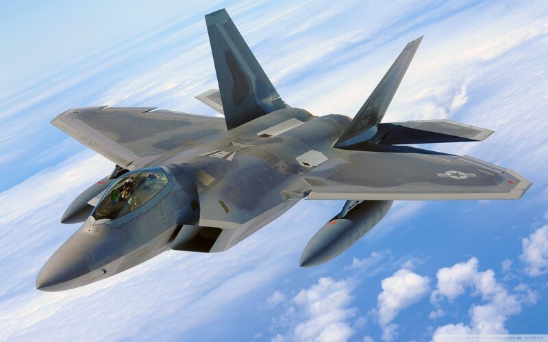 F-22 Raptor Fighter Jet — Blue, Dynamic, Afternoon, Photograph, Pilot, Clouds