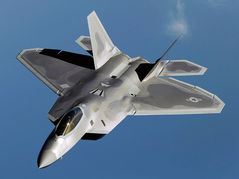 F-22 Raptor Fighter Jet — Blue, Dynamic, Photograph, Aircraft