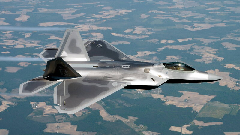 F-22 Raptor Fighter Jet — Gray, Aerial, Afternoon, Photograph