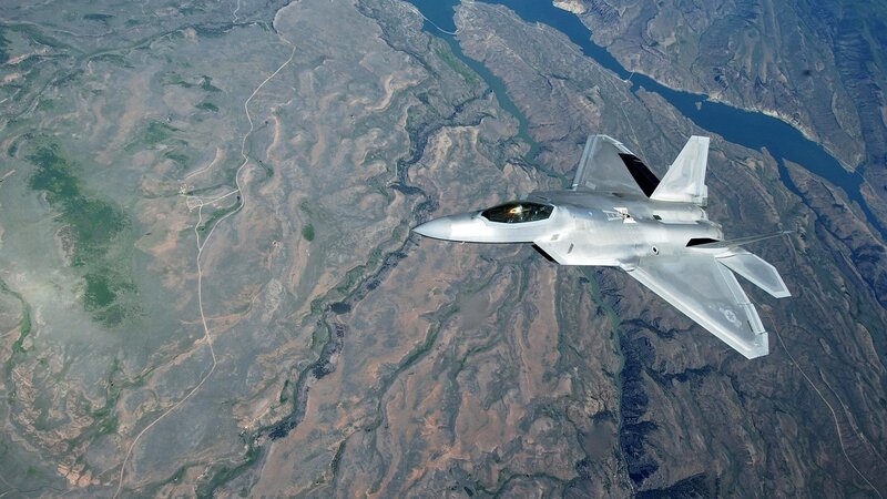 F-22 Raptor Fighter Jet — Gray, Aerial, Photograph