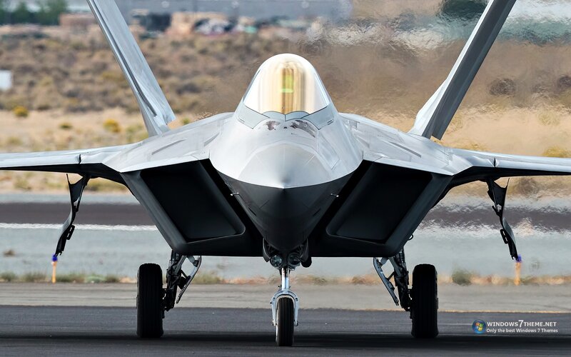 F-22 Raptor Fighter Jet — Gray, Dramatic, Afternoon, Photograph, Runway, Desert Landscape