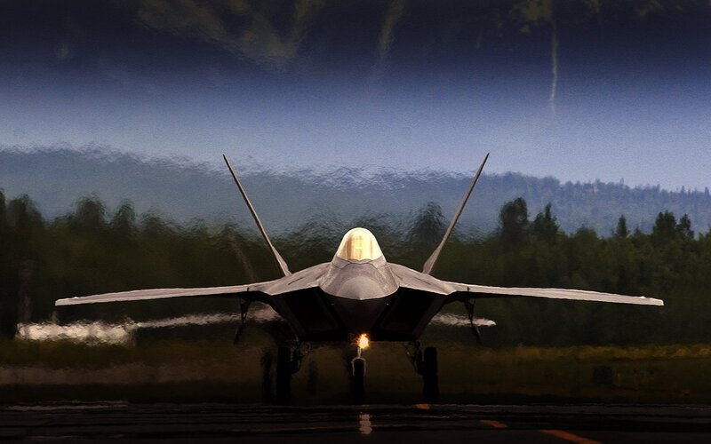 F-22 Raptor Fighter Jet — Gray, Dramatic, Night, Digital Art