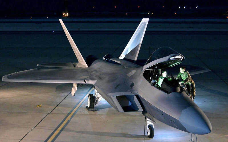 F-22 Raptor Fighter Jet — Gray, Dramatic, Night