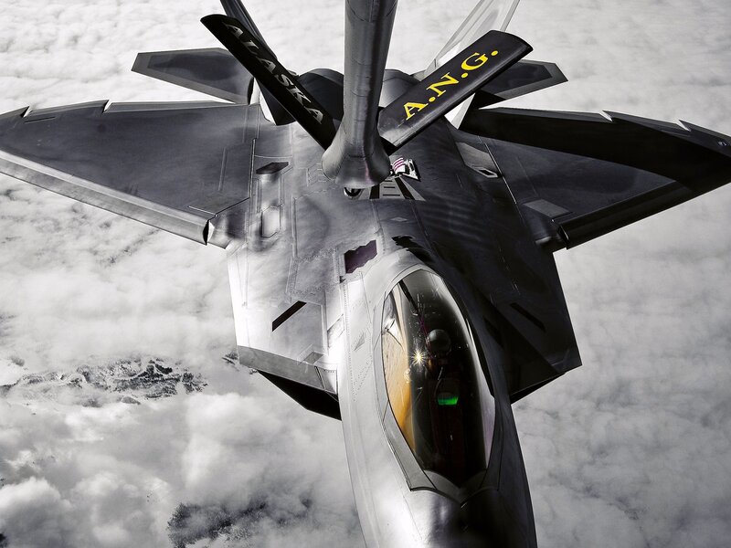 F-22 Raptor Fighter Jet — Gray, Dramatic, Photograph, Aircraft, Clouds, Pilot