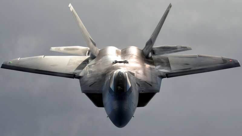 F-22 Raptor Fighter Jet — Gray, Dramatic, Photograph, Aircraft, Sky