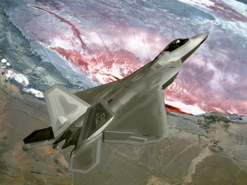 F-22 Raptor Fighter Jet — Gray, Dramatic, Photograph, Aircraft