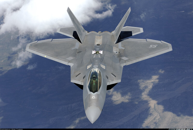 F-22 Raptor Fighter Jet — Gray, Dramatic, Photograph
