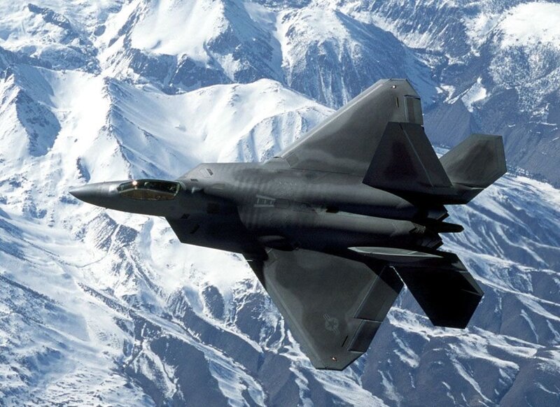 F-22 Raptor Fighter Jet — Gray, Dramatic, Winter