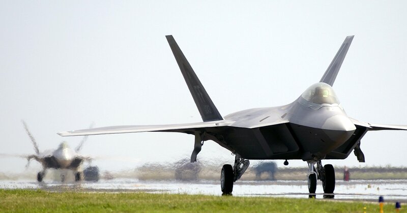 F-22 Raptor Fighter Jet — Gray, Neutral, Afternoon, Photograph, Airplane