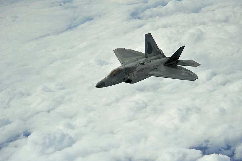 F-22 Raptor Fighter Jet — Gray, White