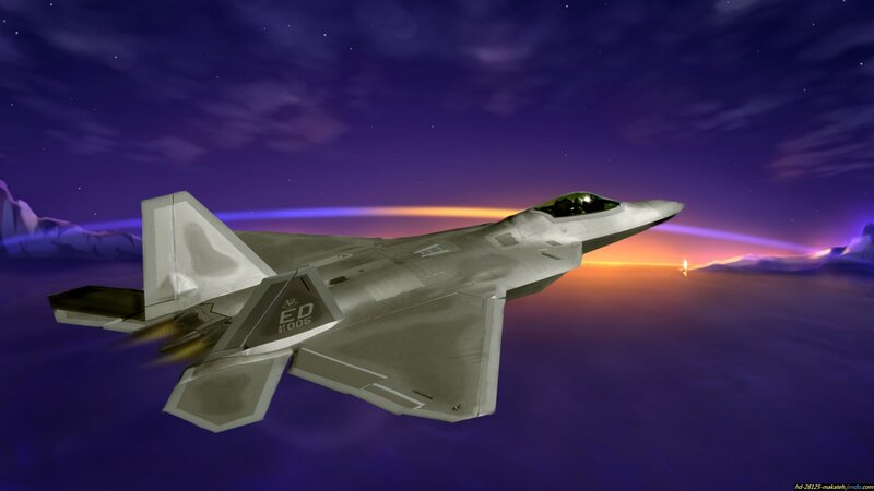F-22 Raptor Fighter Jet — Purple, Dramatic